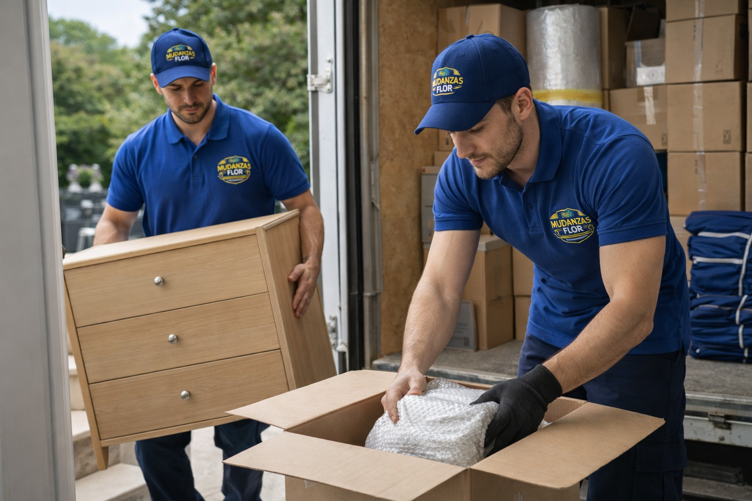Equipo de Mudanzas Flor embalando